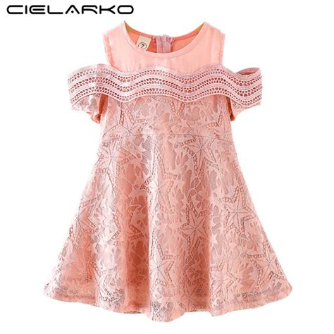 Cielarko Pink Girls Dress Off Shoulder Lace Flower A Line Kids Dresses