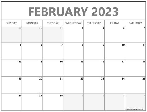 Blank Free February 2023 Calendar Page 2023