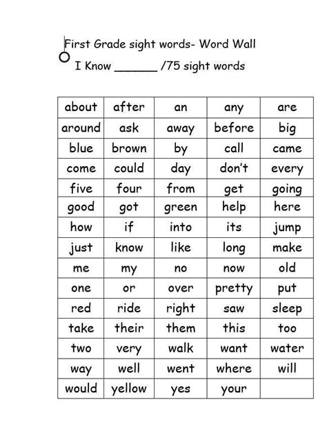 Homework First Grade Sight Word List Teacher Samuel Jiles