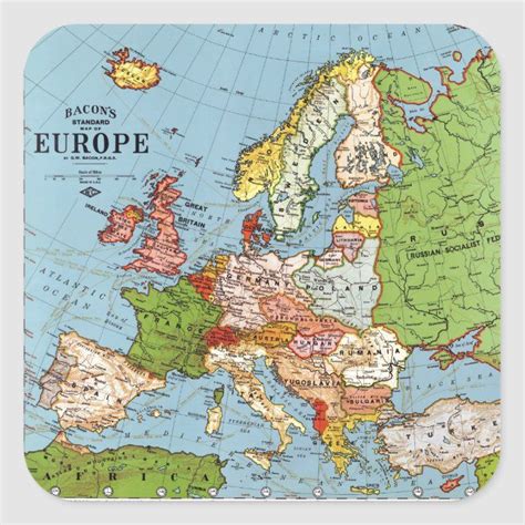 Vintage Europe 20th Century General Map Square Sticker Zazzle