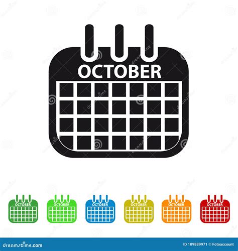 October Calendar Icon Colorful Vector Symbol Stock Vector