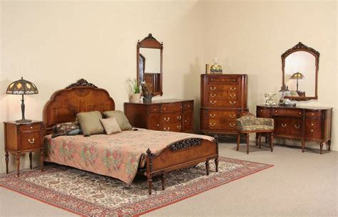 sold queen size 1930 s vintage marquetry carved bedroom set 8 pc harp gallery antique