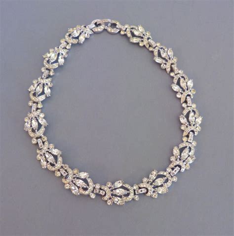 Kramer Clear Rhinestone Necklace Set In Silver Tone 1950s 11500