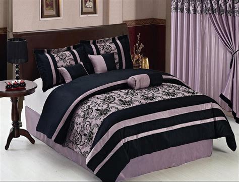 Buy kinglinen 7 piece queen provence embroidered comforter set: 7 Piece Queen Purple and Black Floral Comforter Set | eBay