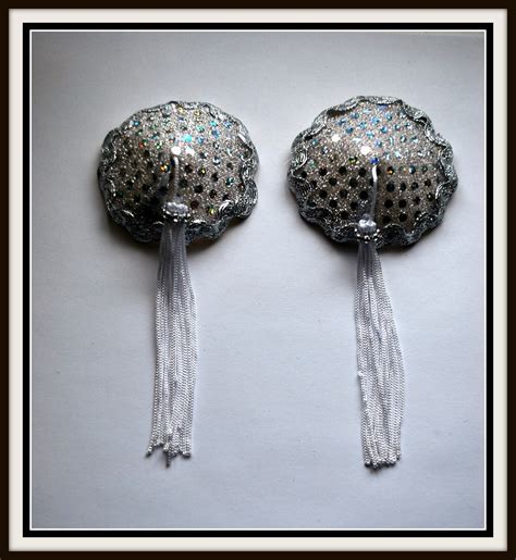 Burlesque Style Bridal Pasties In Silver Sparkles And Easy Spin