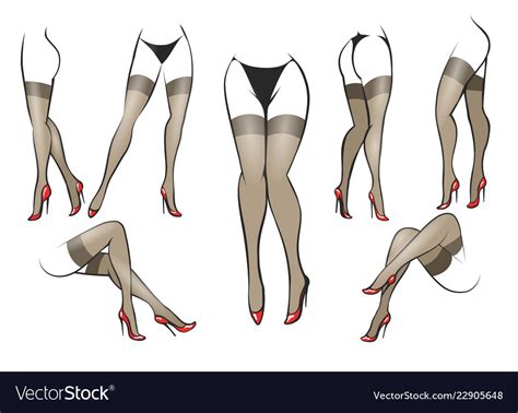 Slender Female Legs In Stockings Set Royalty Free Vector