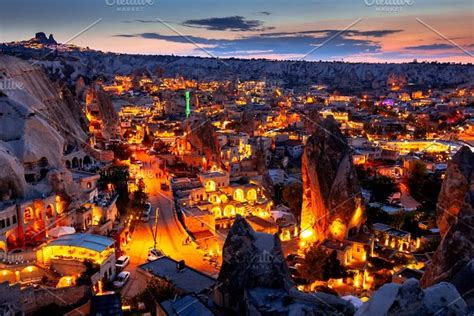 Goreme Village In Cappadocia At Night In Turkey Containing Cappadocia