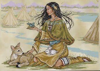 This is a computer~generated cross stitch pattern only. Joan Elliott Native American Maiden - Cross Stitch Pattern ...