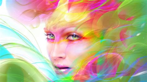 Online Crop Digital Art Face Girl Multicolored Hd Wallpaper