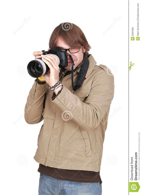 Photojournalist Guy With Camera Stock Photo Image Of Adult Closeup