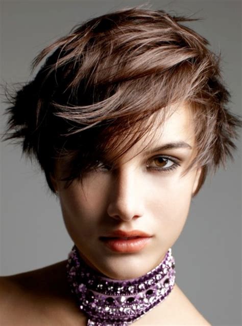 Feathered back swept short haircut: Short Haircuts with Bangs - Side Swept, Choppy & Straight ...