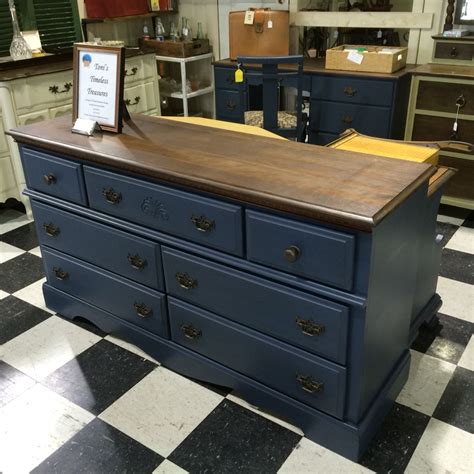 The dresser is made by basset. Dresser painted navy with black glaze and a refinished ...