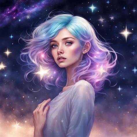 Gorgeous Girl With Galaxy Hair And Beautiful Lighting From Stars In