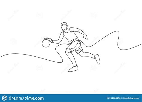 Single Continuous Line Drawing Of Young Healthy Basketball Player