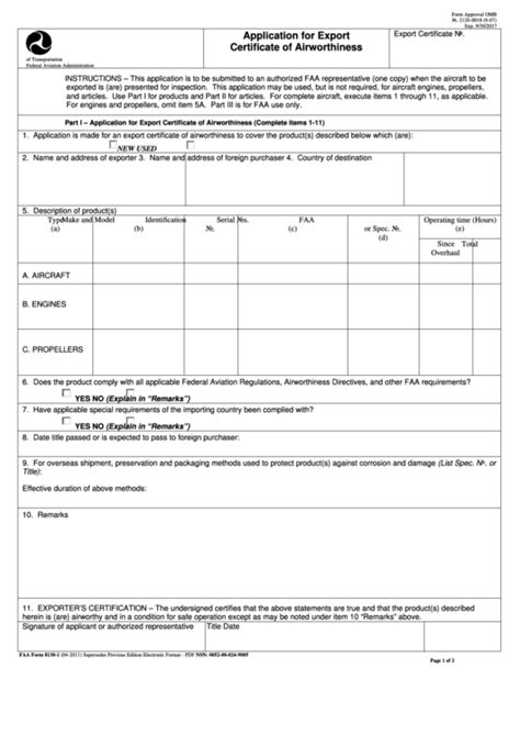 Fillable Faa Form 8130 1 Application For Export Certificate Of