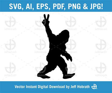 Bigfoot Sasquatch Holding Up A Peace Sign Silhouette Cartoon Etsy