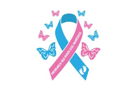 Pregnancy And Infant Loss Awareness Ribbon With Butterflies Svg Cut