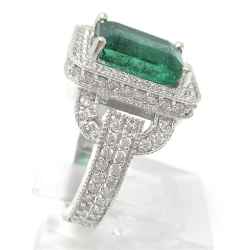 Antique Style Emerald Cut Emerald And Diamonds Engagement Ring Etsy