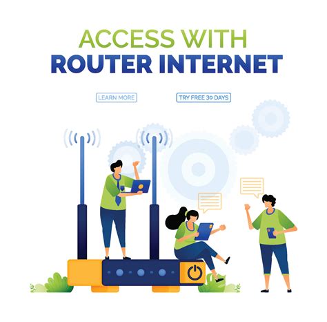 Illustration Of People Accessing The Internet With Routers And