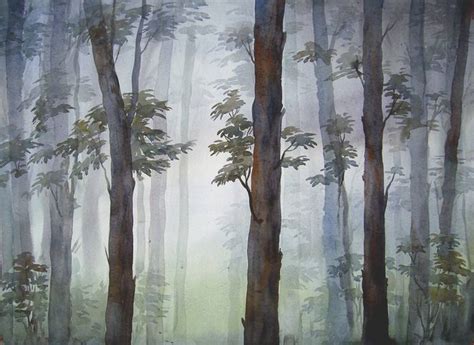 Mysterious Foggy Dense Forest Watercolor On Paper Painting By Samiran