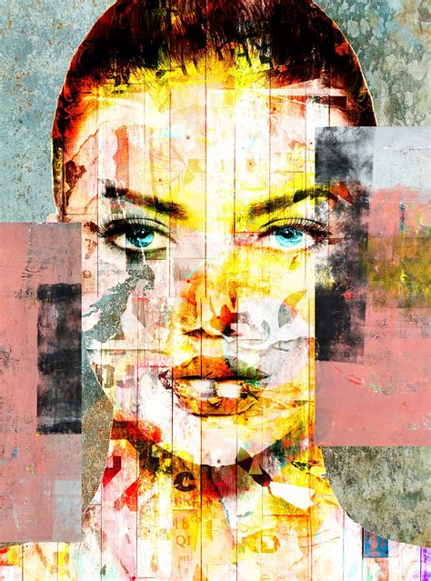 Original Print Of Pop Art Collage Featuring Womans Face With Texture