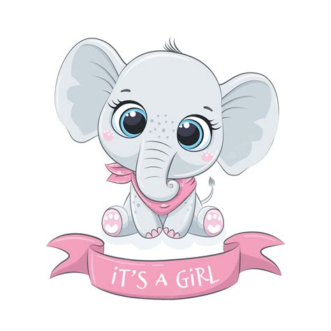 Lindo Bebé Elefante Con La Frase Es Una Niña Vector Premium