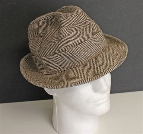 Vintage Mens Herringbone Fedora Hat By Dorfman Pacif Gem