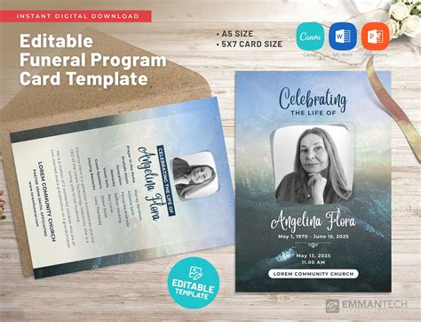Funeral Card Template, CANVA Funeral Template, Memorial Program, A5