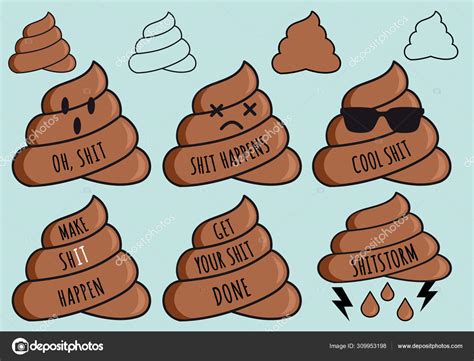 Śmieszne Poop Emojis Gówno Emotikony Wektor Zestaw — Grafika