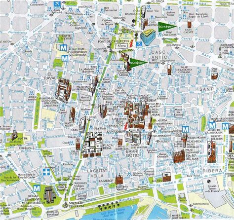 Mappa Barcellona Luoghi Di Interesse Barcellona Barcellona Spagna