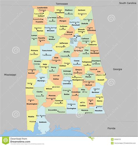 Alabama County Map Stock Vector Illustration Of Vector