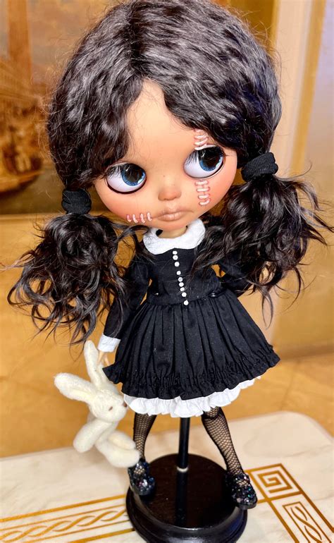 wednesday addams custom blythe doll black hair etsy