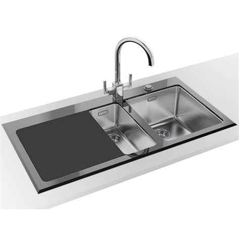 Franke Kubus Kbv 651 Black Glass 15 Bowl Inset Kitchen Sink 1010052397