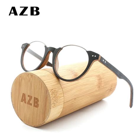 Azb Wood Metal Frames For Men Women Round Vintage Clear Glasses Wooden Men Computer Reading
