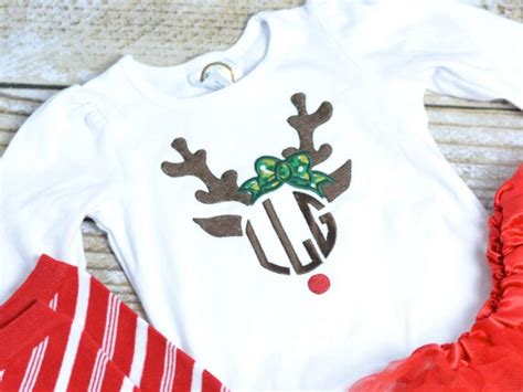 Girls Reindeer Shirt Personalized Girls Monogrammed Christmas