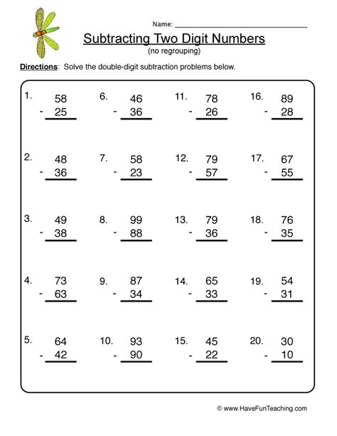 In double digit subtraction we deal with two digit numbers. Subtraction Worksheets | Have Fun Teaching