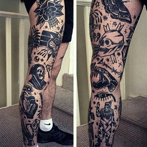 josh russell traditional tattoo leg sleeve traditional tattoo black and white traditional