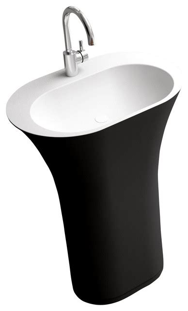 Adm Black Solid Surface Stone Resin Pedestal Sink Modern Bathroom