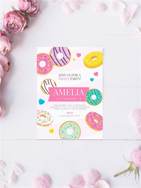 Donut 8th Birthday Invitation Instant Download Invites Girls Etsy España