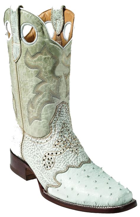 Ostrich Leg Skin Western Style Boot White Rodeo Toe Leather