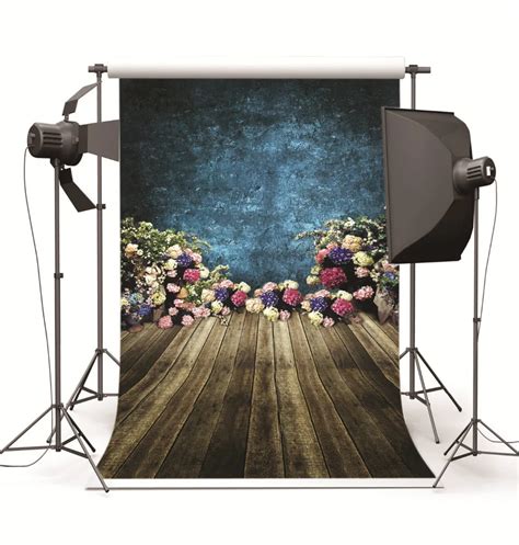 Fond Studio Photography Backdrops Prop Dark Blue Wall Flowers Vinyl