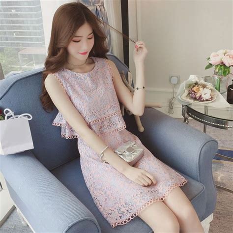 새로운 달콤한 여자 꽃 민소매 레이스 드레스 여성 여름 높은 허리 짧은 스커트 작은 신선한 드레스 Thời Trang