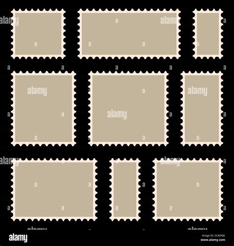 Postal Stamp Frame Or Border Set With Copyspace Blank Beige Postage