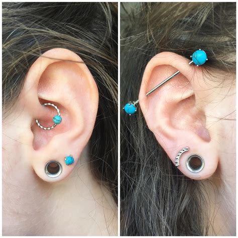 My Turquoise Themed Ears😁 Lobes Are Stretched To 2g Rpiercing