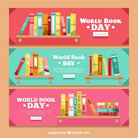 Free Vector Set Of Book Banners On Shelves In Flat Design