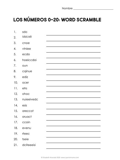 Spanish Numbers Worksheet 1-30 Free