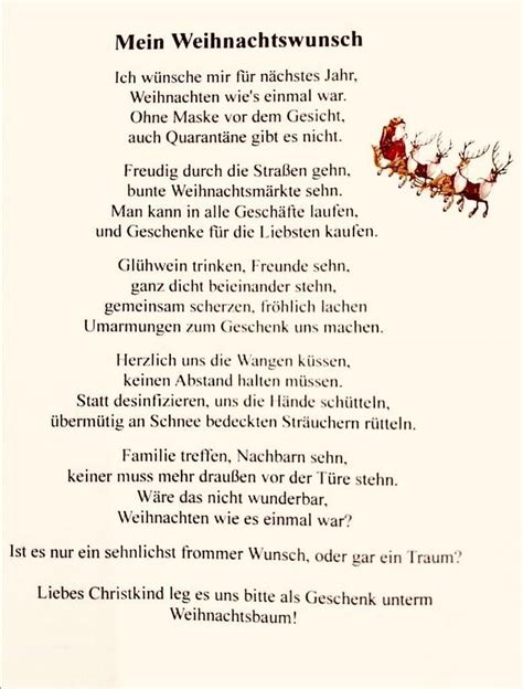 The Poem Is Written In German And Has Pictures Of Reindeers Hanging