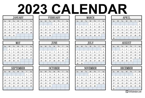Year 2023 Printable Calendar With Holidays 123calendars