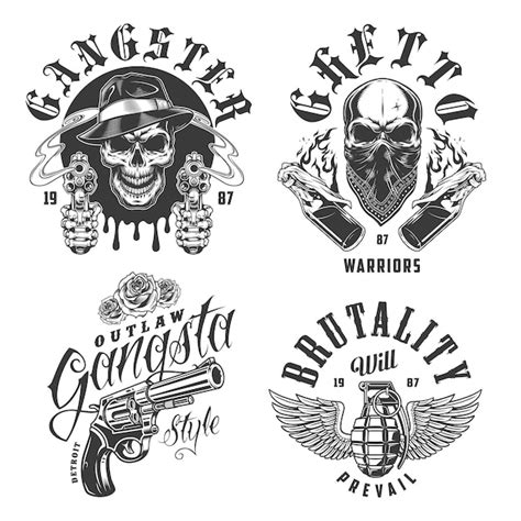 Set Of Gangster Emblems Free Vector