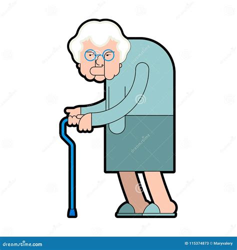Grandmother With Stick Isolated Grandma Vector Illustration Stock